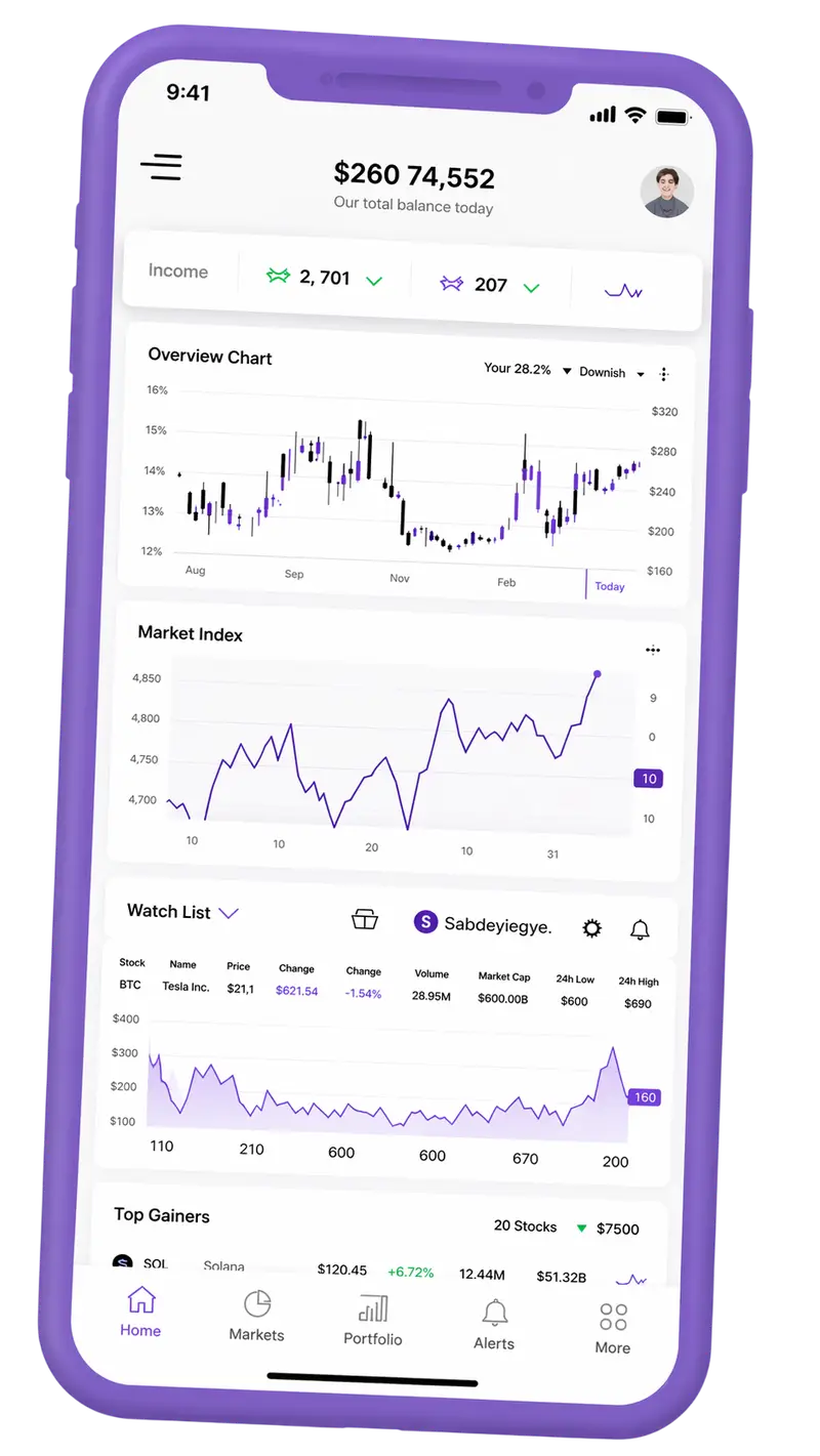 Mobile screen showing portfolio tracking tools